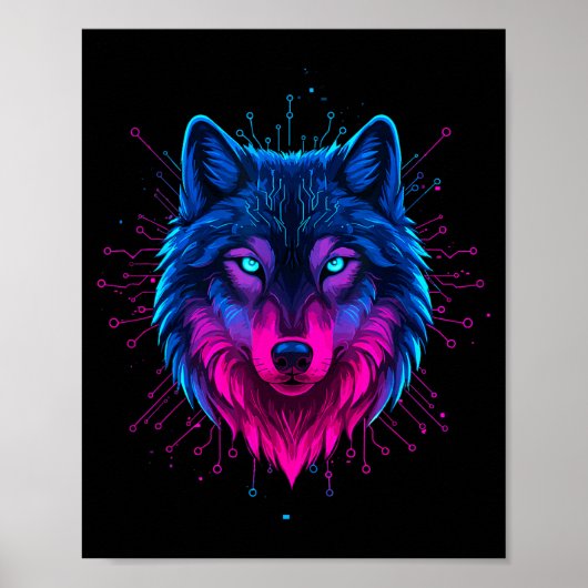 Poster Cyber Wolf For Animal Lovers And Birthday And Birt (Devant)