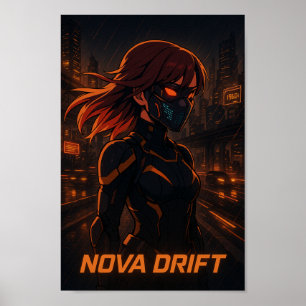 Poster Cyberpunk Anime Girl - Neon City