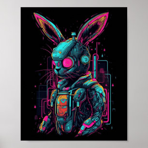 Poster Cyberpunk Bunny Cyborg Rabbit Cool Gamer Pâques