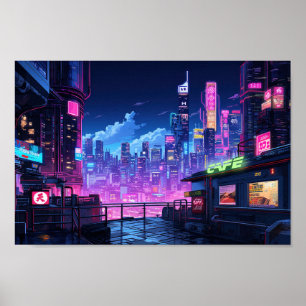 Poster Cyberpunk City Night Cafe