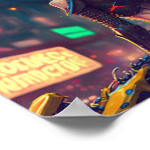 Poster cyberpunk cityscape néon lumières moto femme (Coin)