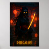 Poster Cyberpunk foncé Anime Girl avec un Katana brillant (Devant)