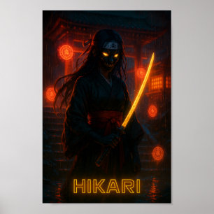 Poster Cyberpunk foncé Anime Girl avec un Katana brillant