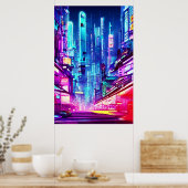 Poster Cyberpunk Futuristic Neon City (Cuisine)