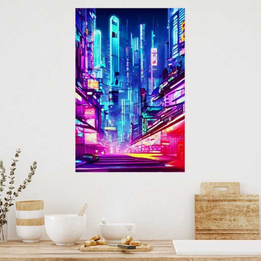 Poster Cyberpunk Futuristic Neon City (Cuisine)