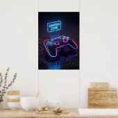 Poster Cyberpunk Gaming Controller Neon “GAMING ZONE (Cuisine)