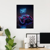 Poster Cyberpunk Gaming Controller Neon “GAMING ZONE (Bureau à domicile)