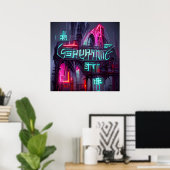 Poster Cyberpunk gothique Neonoir Architecture Abstraite (Bureau à domicile)