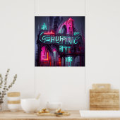 Poster Cyberpunk gothique Neonoir Architecture Abstraite (Cuisine)
