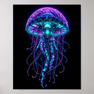 Poster Cyberpunk Jellyfish – Neon Bioluminescent Deep Sea