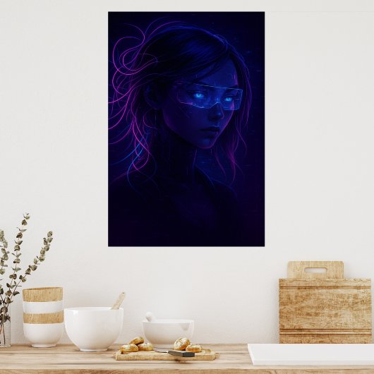 Poster Cyberpunk Neon Girl Portrait – Futuristic Sci-Fi (Cuisine)