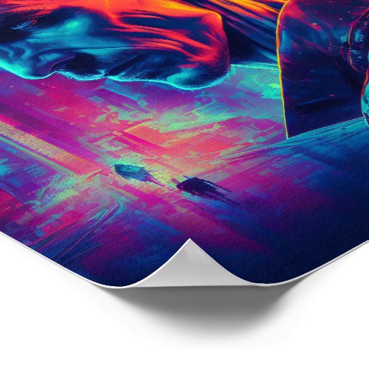 Poster Cyberpunk Nikola Tesla dans la ville (Coin)