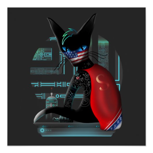 Poster Cyberpunk Ninja Chat noir (Devant)