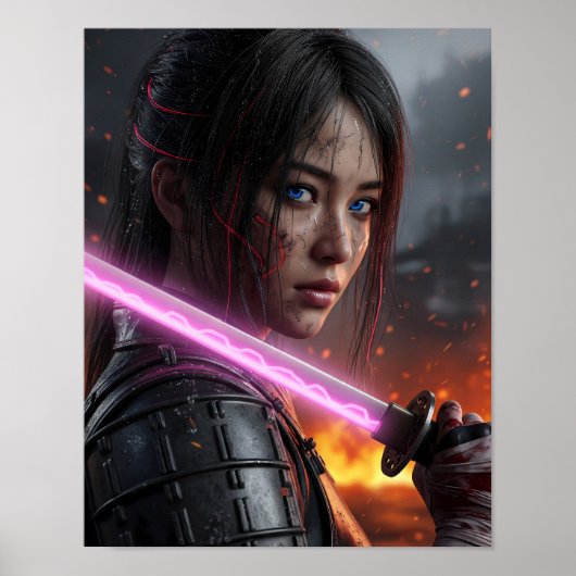 Poster Cyberpunk Samurai Girl (Devant)