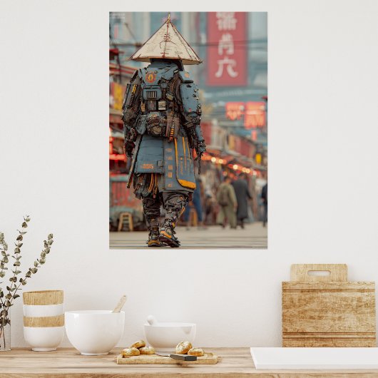 Poster Cyberpunk Samurai Mecha Conical Hat (Cuisine)