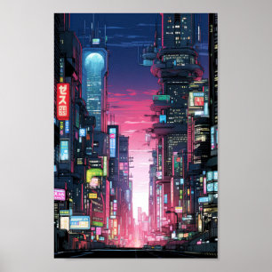 Poster Cyberpunk Tokyo Street Neon