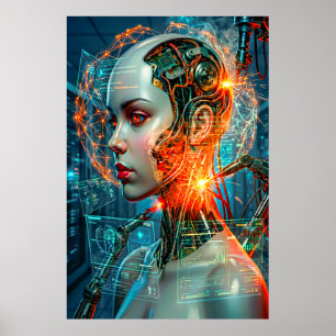Poster Cyborg Féminin Cyberpunk Art Technologique Néon Sc