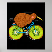 Poster Cycle New Zealand Funny Kiwi On A Bicycle Design I (Devant)