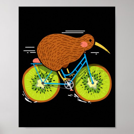Poster Cycle New Zealand Funny Kiwi On A Bicycle Design I (Devant)