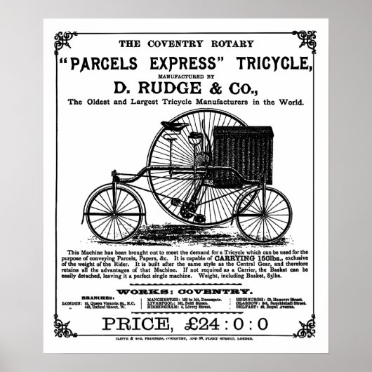 Poster Cycle vintage : Tricycle Rotary Coventry (Devant)