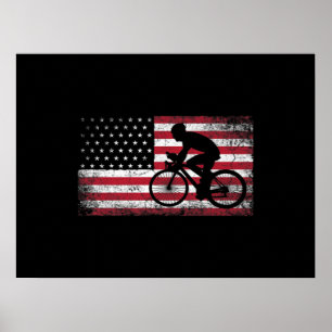 Poster Cycliste Cycliste Bicycle Américain Drapeau 4 juil