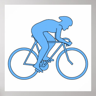 Poster Cycliste dans une course. Bleu.
