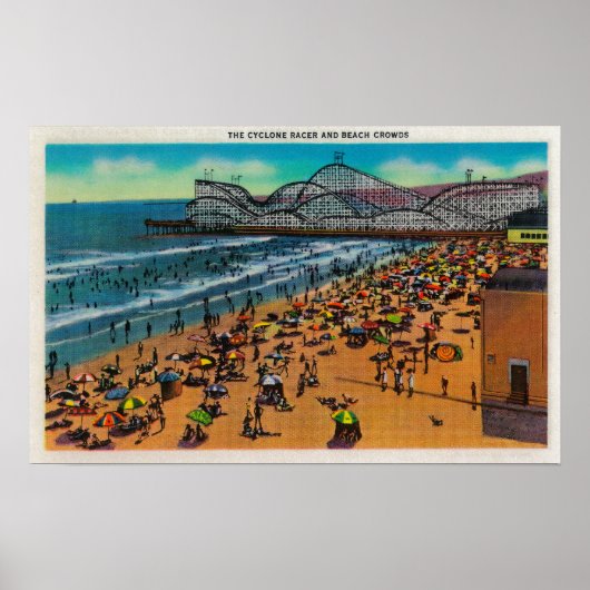 Poster Cyclone Racer et Beach Crowds, Long Beach (Devant)