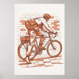 Poster Cyclotouriste Vintage Croquis Sépia