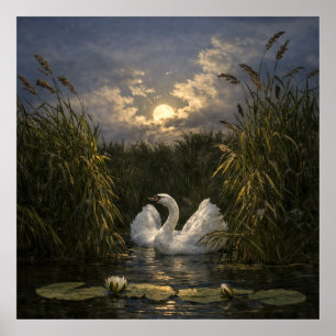 Poster Cygne au clair de lune