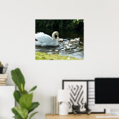Poster Cygne blanc avec poules (Bureau à domicile)
