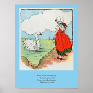 Poster Cygne, Cygne au-dessus de la mer Mère Goose Nurser