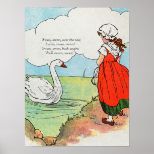 Poster Cygne, Cygne au-dessus de la mer Mère Goose Nurser