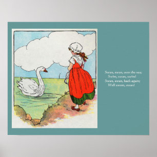 Poster Cygne, Cygne au-dessus de la mer Mère Goose Nurser
