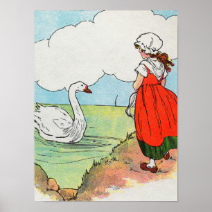 Poster Cygne, Cygne au-dessus de la mer Mère Goose Nurser