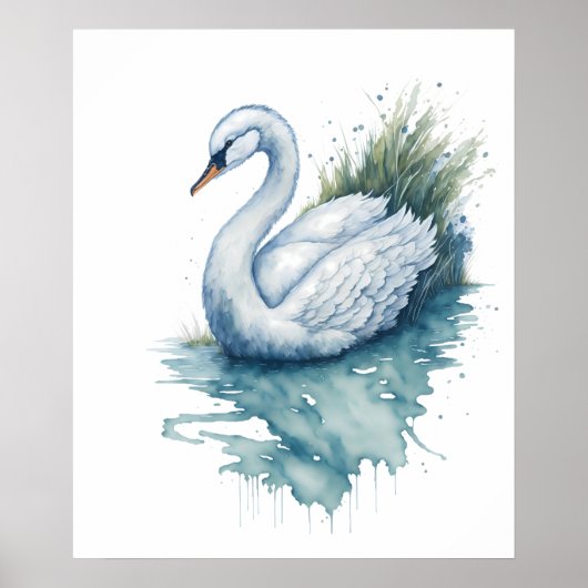 Poster cygne d'aquarelle à couper le souffle sur un lac t (Devant)