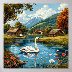 Poster Cygne romantique Nature Élégant Décor de Maison Sc