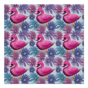 Poster Cygne Rose Fantaisiste : Motif Rêve Floral Pastel