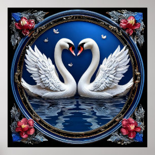 Poster Cygnes de mariage Amour Romance Élégant Art 🕊️💍✨