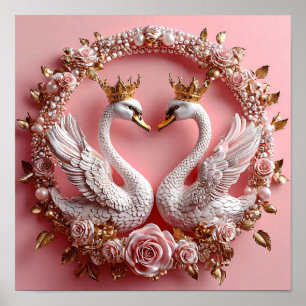 Poster Cygnes de mariage minimalistes Symbole d'amour 🦢�