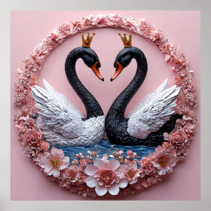 Poster Cygnes de mariage Oiseaux de l'amour romantiques A