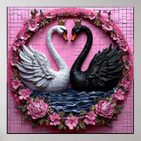 Cygnes noirs et blancs élégants avec couronne