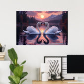 Poster Cygnes sous la Lune de l'Amour (Bureau à domicile)