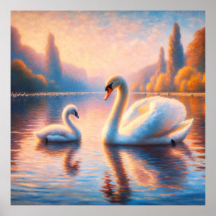 Poster Cygnet et cygne