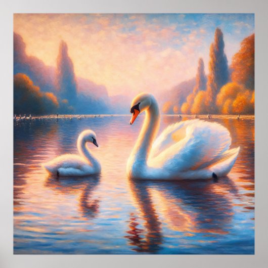 Poster Cygnet et cygne (Devant)