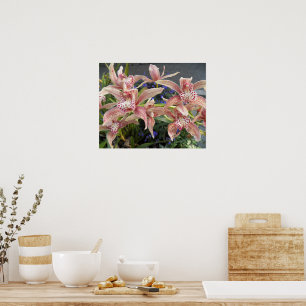 Poster Cymbidium Orchidées Florales Tachetées Rouges