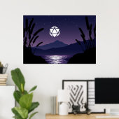 Poster D20 Dice Moon Beach Reflection Tabletop RPG (Bureau à domicile)