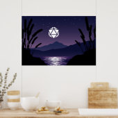 Poster D20 Dice Moon Beach Reflection Tabletop RPG (Cuisine)