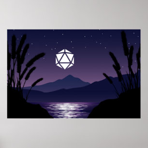 Poster D20 Dice Moon Beach Reflection Tabletop RPG