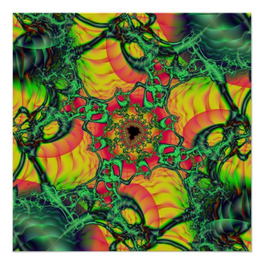 Poster D | Art fractal vert et jaune (Devant)