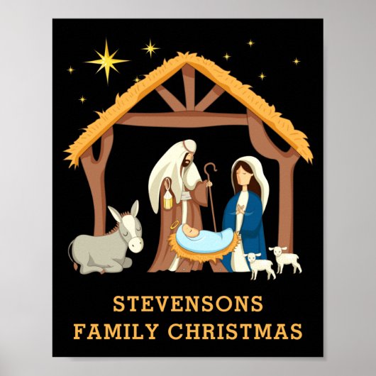 Poster D Family Christmas Baby In A Manger  (Devant)